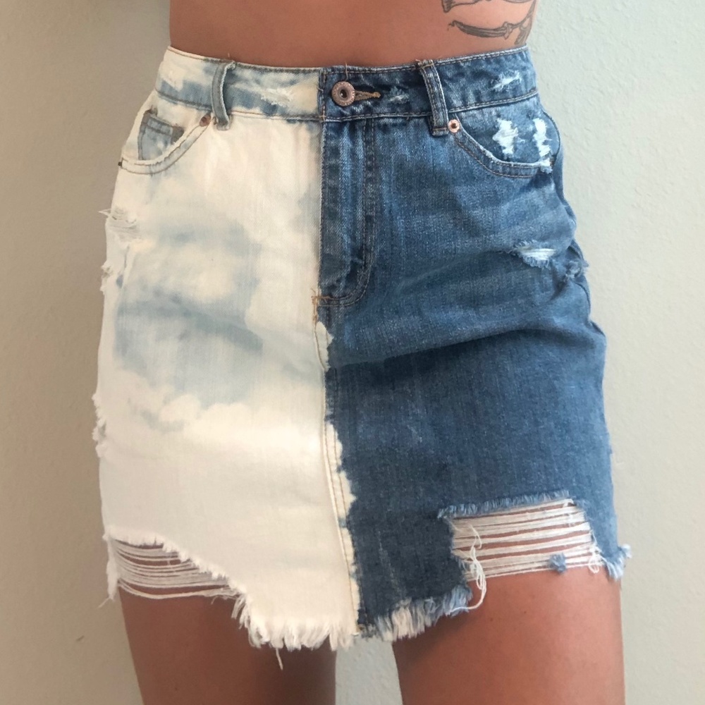 Hand Bleached Denim Skirt